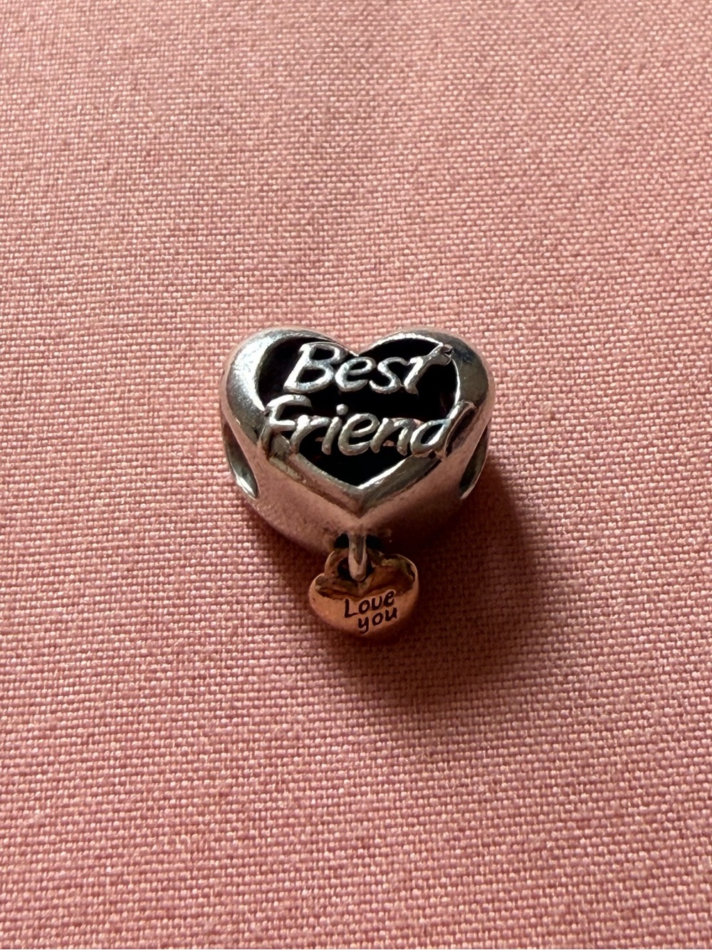 Pandora Love You Best Friend Heart Charm Sterling Silver & 14k Rose-Gold Plated